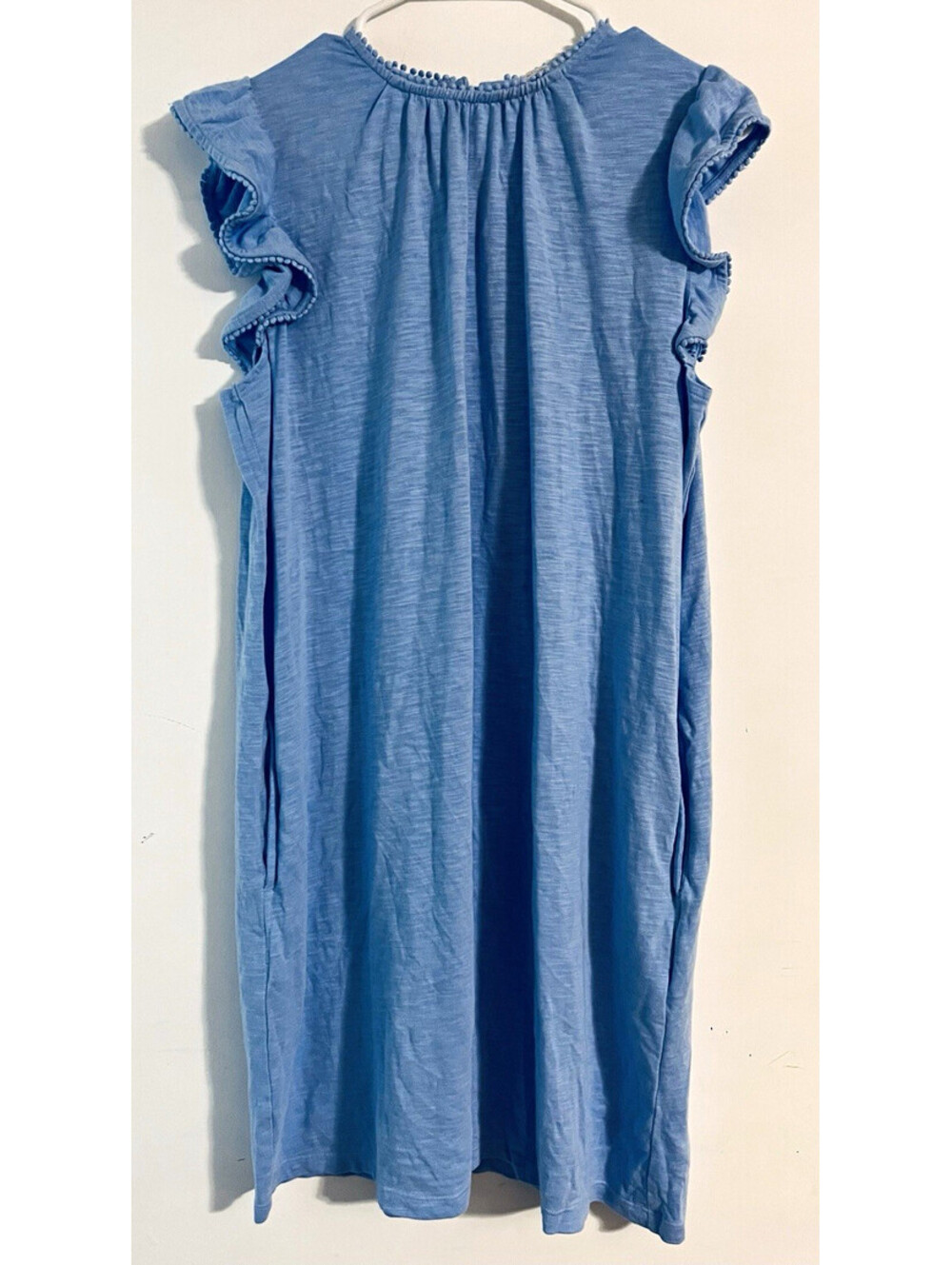 Crown & Ivy Blue Chambray Cotton Shift Dress Ruffle Sleeve Knee Length M